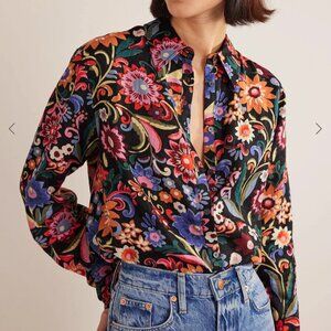 Boden New Linen Shirt Black Gardenia Pop 2L NWT